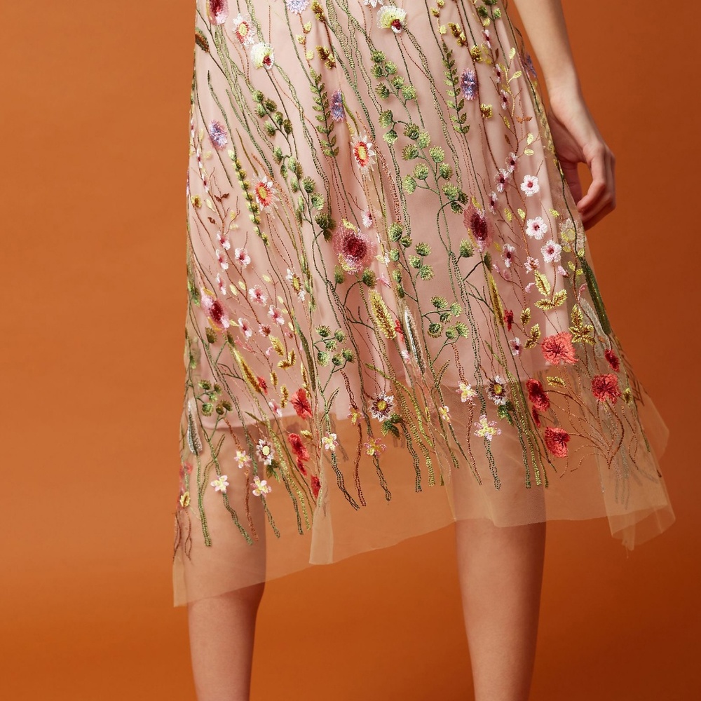 Anthropologie Embroidered Mesh Blush Floral Midi Skirt by Eva Franco - Picture 3 of 6